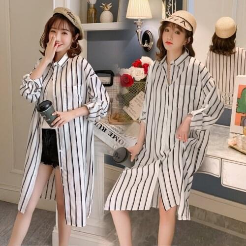 1518# Maternity Dress Spring Autumn Cotton Striped Long Sleeve Loose Stylish Shirt Dress for Pregnant Women Mom Dress