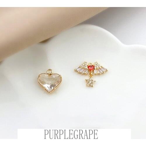 18K gold inlaid zircon wings five-pointed star love pendant DIY clavicle chain necklace bracelet earrings material