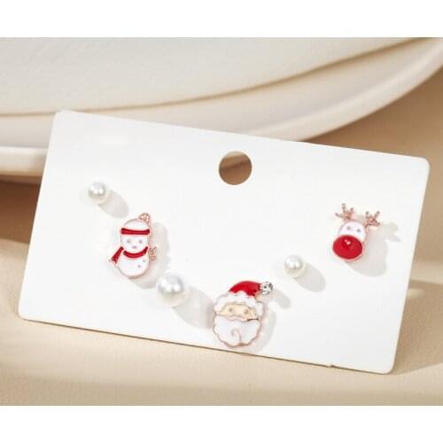 2020 New Korean Simple 6 Pcs/Set Snowman Santa Claus Elk Pearl Stud Earring For Women Girl Fashion Female Jewelry Christmas Gift