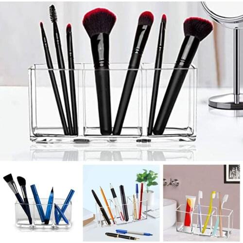 3Grids Storage Box Clear Acrylic Makeup Organizer Cosmetic Holder Makeup Tool Box Brushes Eyebrow Pencil Keychain Accessory Case