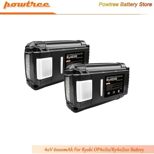 Powtree Replacement 6000mAh For Ryobi 40V Rechargeable Li-ion Battery OP4050 OP4026 OP40401 Cordless Power Tools Battery