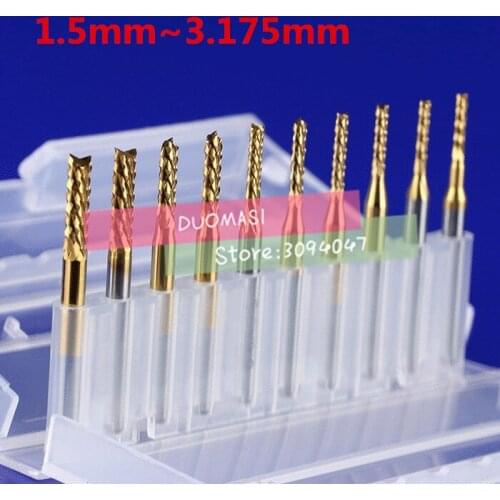 Free Shipping 10pcs 1.5mm to 3.175mm Titanium Coated Carbide Engraving Bit CNC/PCB Machine Milling Cutter,PCB tools