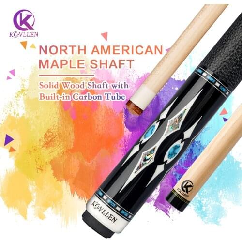KONLLEN AK75 Billiard Pool Cue Stick 148cm Carbon Technology Real Inlay Cue Maple Shaft Radial 3*8/8 Pin Billiards Stick Kit