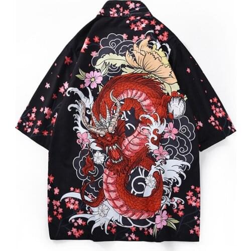 Camisa masculina Dragon Printin Japanese Style Kimono Haori Men Women Chinese Dragon Traditional Japanese Clothing US Size