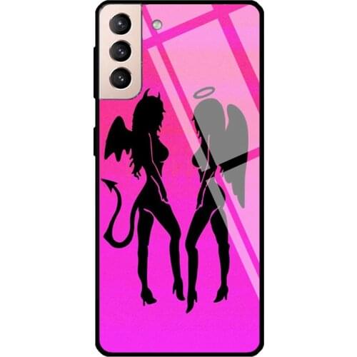 Devil Angel Tempered Glass Cover For Samsung Galaxy S21 Ultra S20 FE S8 S9 S10 Plus Note 10 20 Case