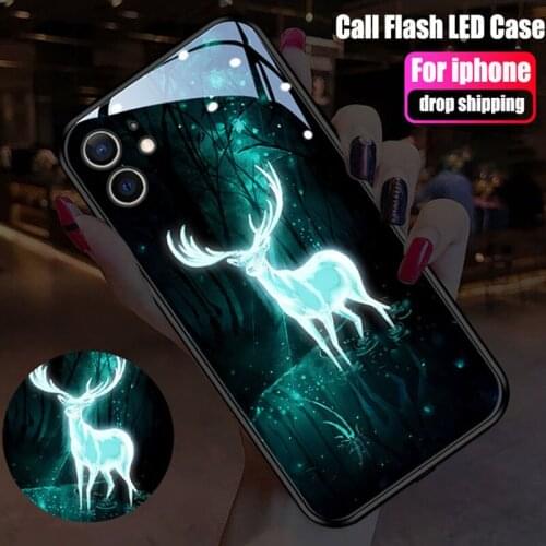 Call Glowing Phone Case For iPhone 11 12 Pro Max 5G Sound Activated Luminating For iPhone 6 6S 7 8 Plus X XS Max Elk Glass Cover