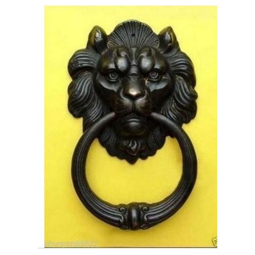 Decoration bronze factory Pure Brass Antique Exquisite Chinese Bronze Fierce Lion Head Door Knocker 7"High