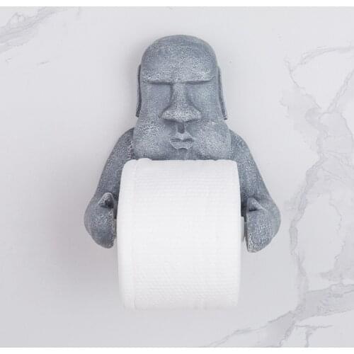 Tissue Holder Easter Island Moai Design Wall Mounted Toilet Roll Paper Rack Durable Storage Supplies for Bathroom