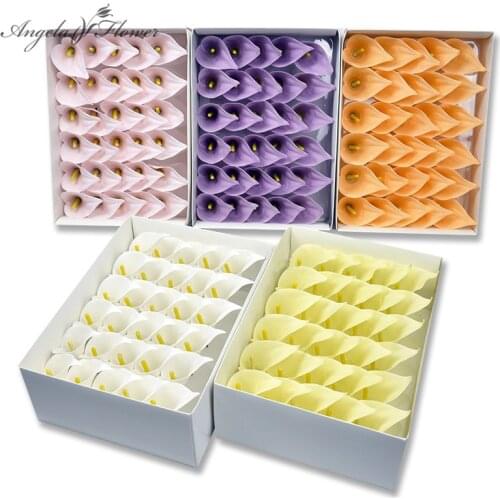 HI-Q 30pcs Calla Lily Soap Flower Head Thickened Petal Eternal flower Valentines Day Gift Box Wedding Bouquet Hand Flower Arts