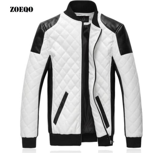 ZOEQO Mens Motorcycle PU Leather Jacket Men Jackets outwear Fashion Splice Plaid Mens Jackets And Coats Plus Size jaket M- 6XL
