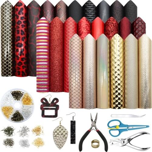 24 Pieces Leather Earring Making Kits Styles of Faux Leather Sheets, Earring Hooks,Jump Rings Tools for Earrings Making Crafts