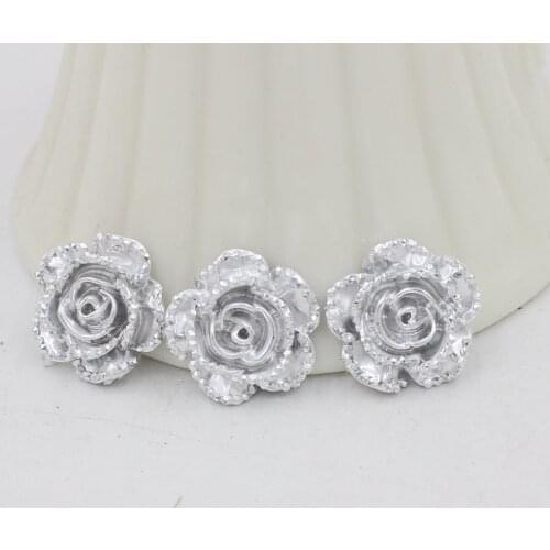 New Arrival 100pcs 15mm Silver Resin Rose Flower Flatback Stone Appliques For Crafts DIY
