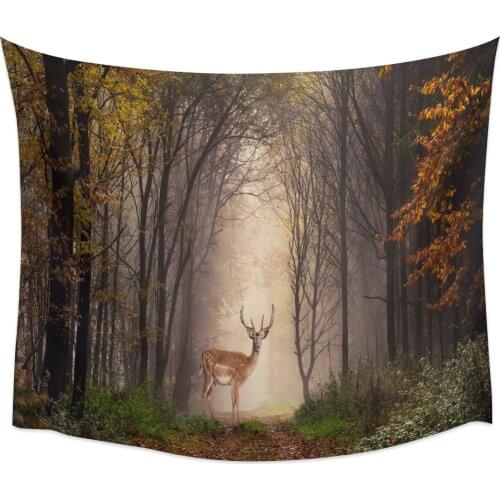 Deer Woods Forest Scenery Wall Tapestry Cover Beach Towel Picnic Yoga Mat Home Decoration