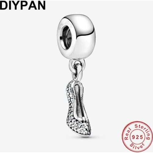 Pave Shoe Pendant Dangle Charm Fit Pandora Charms Bracelet 925 Sterling Silver Original Berloque DIY Jewelry Making