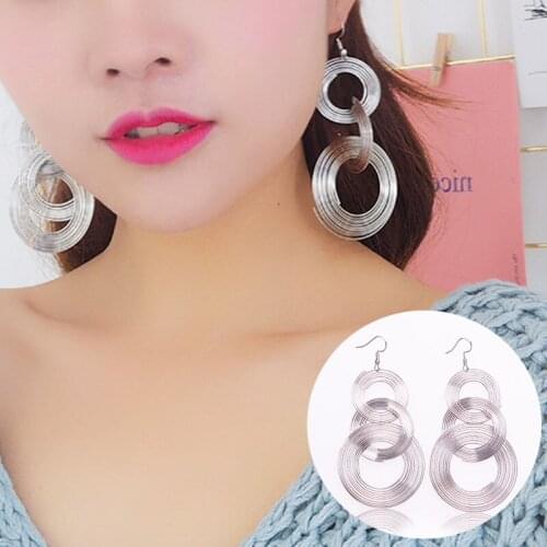 Exaggerated Retro Geometric Multi Layer Metal Circle Dangle Earrings Female Night Club Fashion Jewelry Accessory