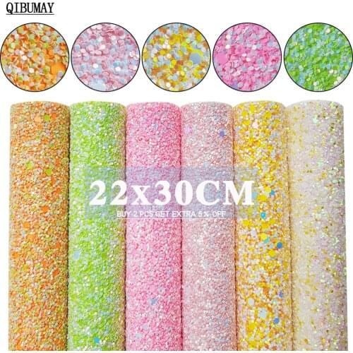 QIBUMAY 22*30cm Faux Leather Sheets Chunky Glitter Fabric Shiny Thicker Materials DIY Hairbow Accessories Earring Bag Decoration
