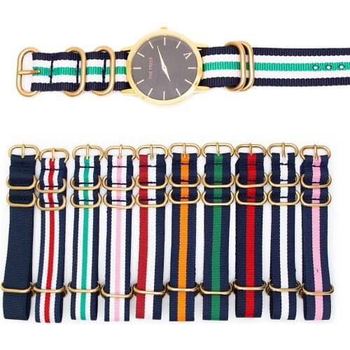 Watch Replacement Strap for Mens Womens ZULU Style Wristband with Gold Color 5 Rings Buckle 18MM 20MM 22MM 24MM Watch Band