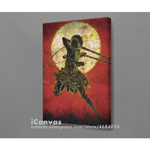 Eren Attack on the Titan Retro design Poster Framed Wooden Canvas Wall Art Decoration Prints for Room Home Frame Decor Painting