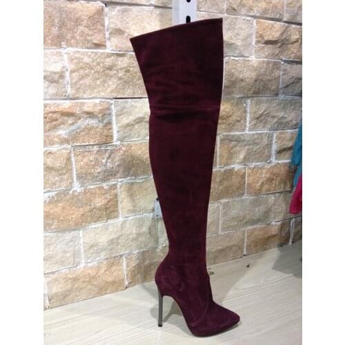Autumn Newest High Quality Suede Over the Knee Fashion Boots Sexy Pointed Toe High heel Boots Woman Thigh high Boots