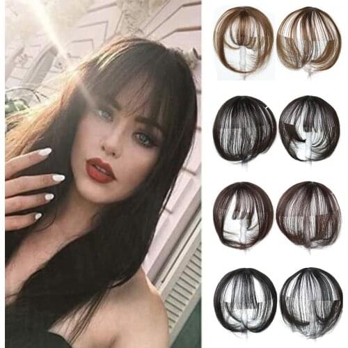 3D Air Bangs with Two Long Side for Women Handmade weaving Invisible Seamless Black Brown Neat Bangs