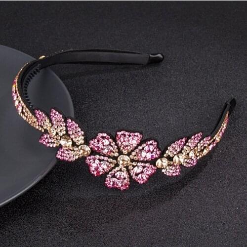 Rhinestone Flowers Wide Side Head Wear Luxury Headband for Women Rhinestone Non-slip Border Girl Hairpin Fancy Hair Accessories