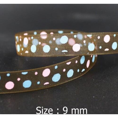 [Uber ribbon] 10Y 3/8"(9mm) Fancy Organza Dot Printed Ribbon Polka Sheer ribbons DIY Gift Packing