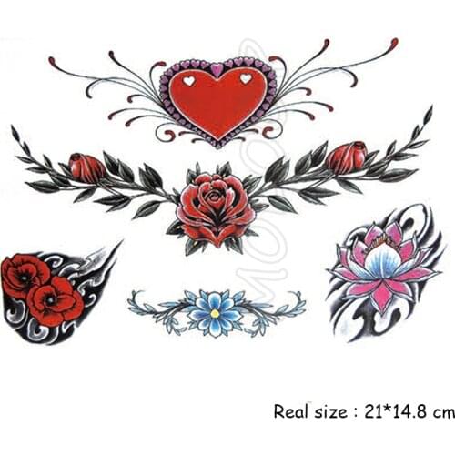 Temporary Tattoo Stickers Sexy Rose Heart-shaped Wreath Fake Tatto Waterproof Tatoo Back Leg Arm Belly Big Size for Women Girl