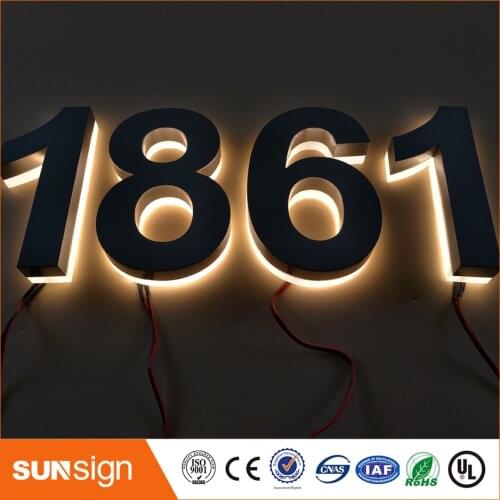 H 25cm outdoor/indoor outlet stainless steel backlit house number led letters sign