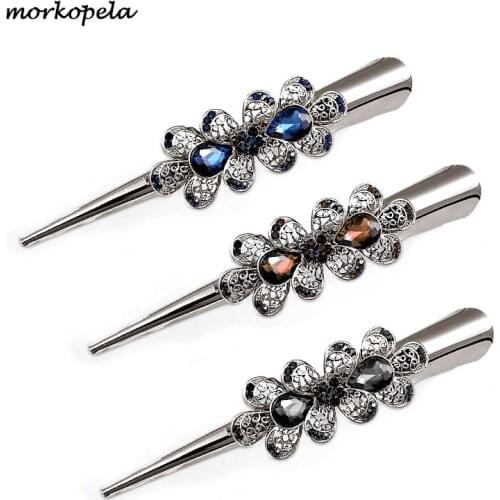 Morkopela Crystal Flower Hair Jewelry Women Banquet Wedding Hair Clip Accessories Bridal Rhinestone Hair Clips Accessories