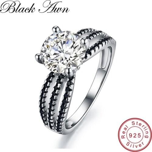 [BLACK AWN] Neo-Gothic 3.9g 925 Sterling Silver Jewelry Trendy Wedding Rings for Women Engagement Ring Femme Bijoux Bague C095