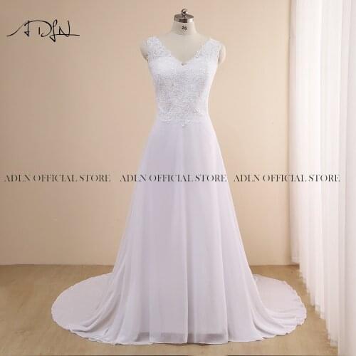 ADLN V-neck Sleeves Plus Size Wedding Dresses Elegant Chiffon Beach Bridal Dress Custom Made Appliqued Wedding Gowns