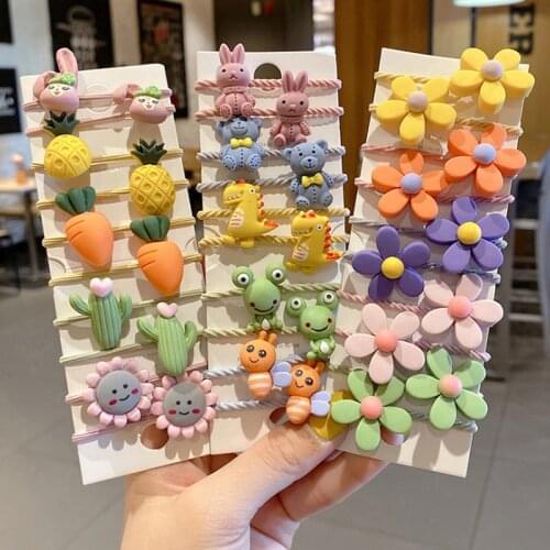 10pcs/set Cute Floral Girls Hair Rubber Bands Resin Princess Elastic Hair Rope Kids Small Hair Circle Hair Ornament