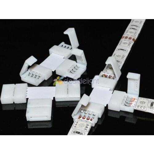 10PCS 10mm width 4 Pin T Shape LED Corner Strip Connectors No Welding For 5050 RGB LED Strip Light Free Shipping