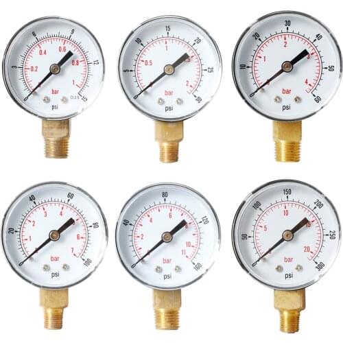 100% Brand New and High Quality Pressure Gauge 52mm 1/4" BSPT Vertical 15,30,60,100,150,300 PSI & Bar Bottom Mount