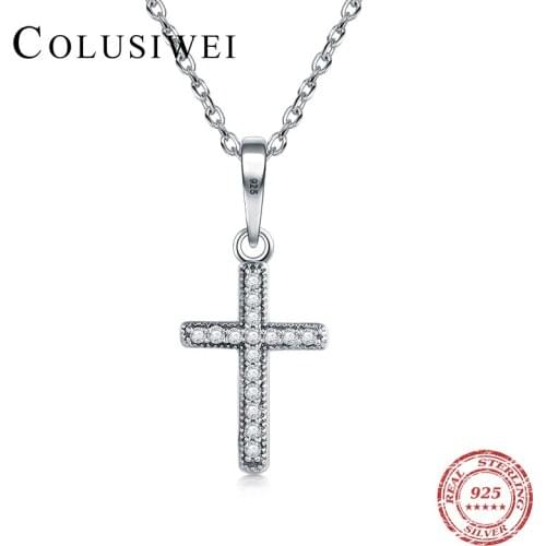 2019 New Sale 925 Sterling Silver Cubic Zirconia Classic Cross Necklaces Pendants With Chain For Women Vintage Silver Jewelry