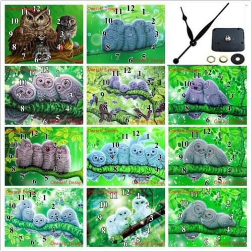 2021 5d diamond painting with Mechanical clock dog home decortion owl diamond embroidery clock diamond mosaic sale wall sticker