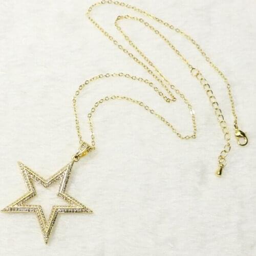 4Pcs Gold star pendant necklace Hollow star pendant jewelry necklace Mix color zircon jewelry pendant jewelry necklace 50188
