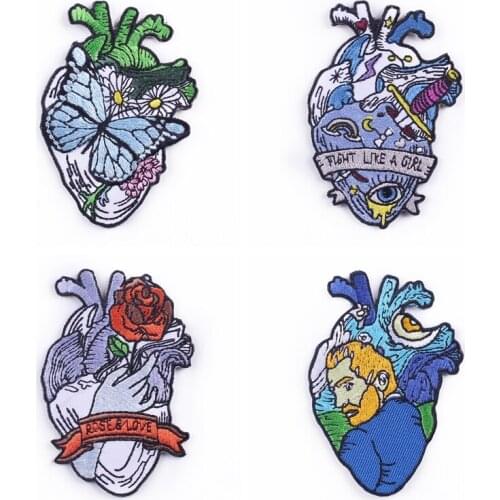 Anatomical Human Heart Patch For Clothing Iron On Painting Ocean World Butterfly Rose Patches For Clothing Van Gogh Stripe Patch