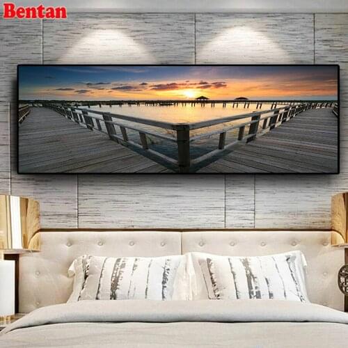 Large 5D DIY Diamond painting Natural Sunset Bridge Scenery Full Round Diamond embroidery Cross stitch paint with diamond mosaic