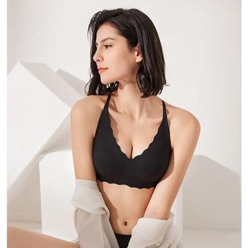 Wasteheart New Women Fashion Black Skin Wireless Sexy Bras One-Piece Bras Bralette Underwear Seamless Female Bras A B Crossback