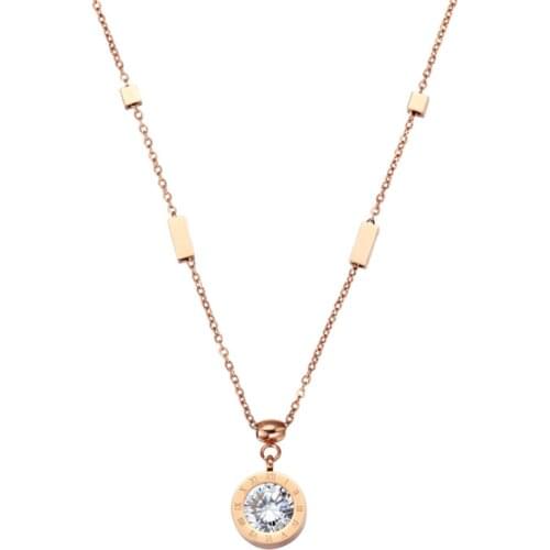 316L Stainless Steel New Fashion Upscale Jewelry Zircon Round Roman Numerals Charms Chain Choker Necklaces Pendants For Women