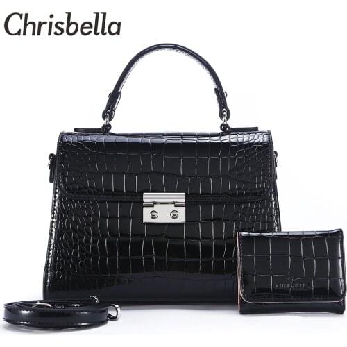 CHRISBELLA Fashion Women Handbags PU Leather Tote Bag Alligator Crossbody Bag Female Shoulder Messenger Bags Small Purse Bag Set