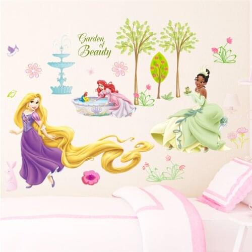 Garden Of Beauty Rapunzel Ariel Tiana Princess Cartoon Wall Stickers For Kids Room Home Decoration Anime Wall Art Girls Decals