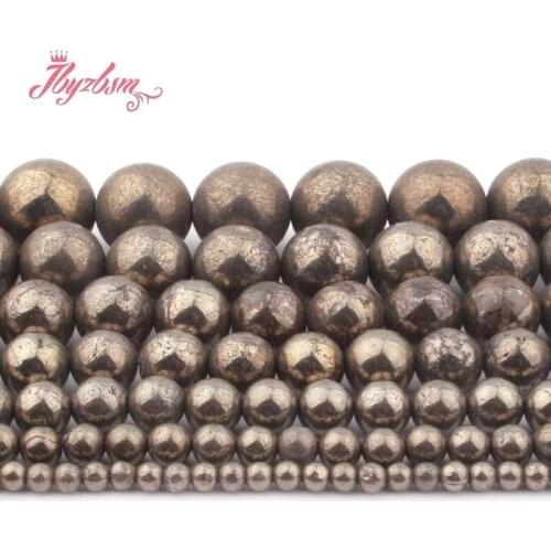Smooth Round Ball Silvers Gray Pyrite Beads Natural Stone Beads for DIY Women Necklace Bracelet Earrings Ring Jewelry Making 15"