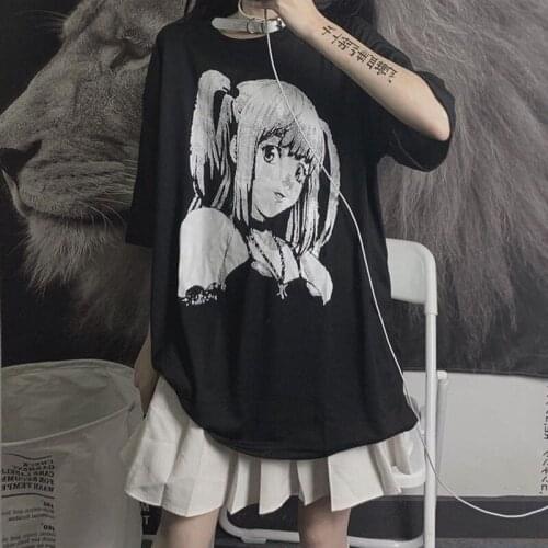 HOUZHOU Anime Gothic T Shirts Women Harajuku Fairy Grunge Short Sleeve T-shirt E Girl Summer Black Goth Tops Japanese Streetwear