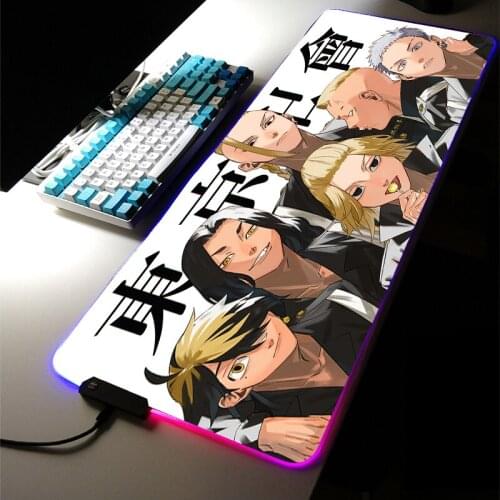 RGB LED Light Gaming Accessories Tokyo Revengers Led Anime MousePad Carpet Large Mechanica Keyboard Game Room Desk Mat for LOL