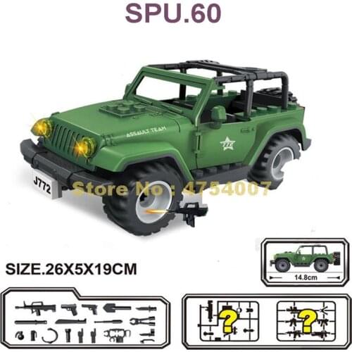 J772 Military Jeep Wrangler Assault Car Building Blocks 2 Dolls Toy
