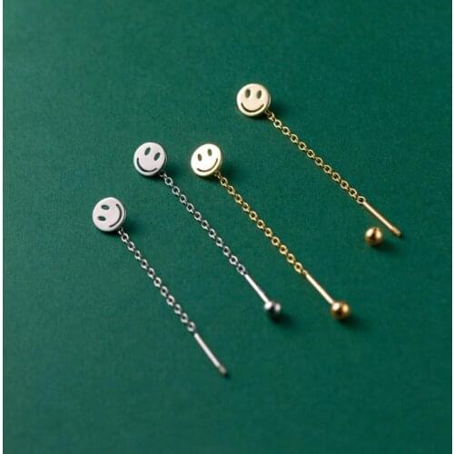 KAMIRA 925 Sterling Silver Punk Smiley Beads Tassel Long Ear Line Chain Drop Earrings for Women Gothic Party Unique Jewelry New