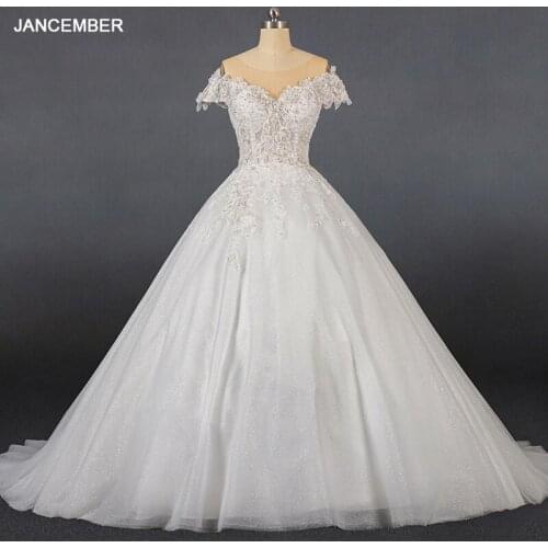 LSDZ03 Ball-Gown Beading Crystal Luxury Wedding Dress 2020 Appliques Short Sleeve Lace Up Back Off The Shoulder