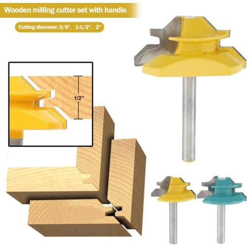 3Pcs Tongue Groove Router Bit Set 1/4'' Shank Rabbeting Router Bit 45 Degree Joint Router Bits 1-3/8" 1-1/2" 2" Cutting Diameter